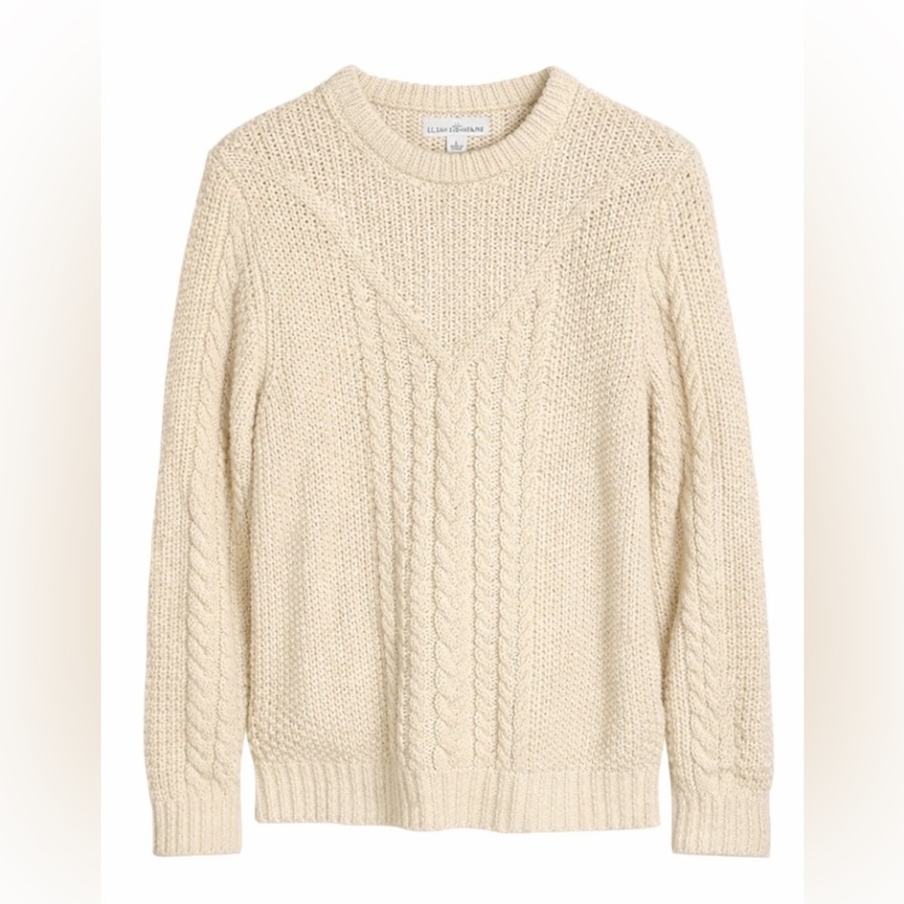 L. L. Bean Men’s Signature Cotton Cable Knit Sweater, Cream Ivory, Large